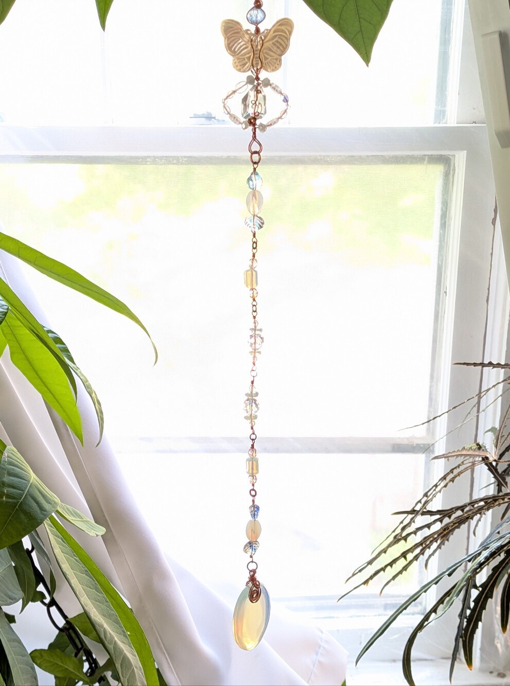 Butterfly Window Prism-Copper Wire Wrapped Home Decor-Mystical Opalite Accents